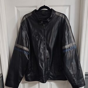 Men's Black and Gray Faux Leather Bomber Jacket